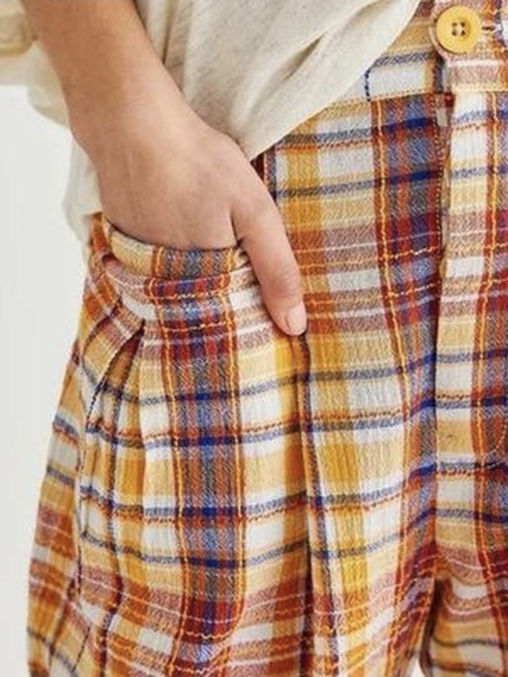 Free People Yellow Plaid Cropped Relaxed Pants - Picture 2 of 6